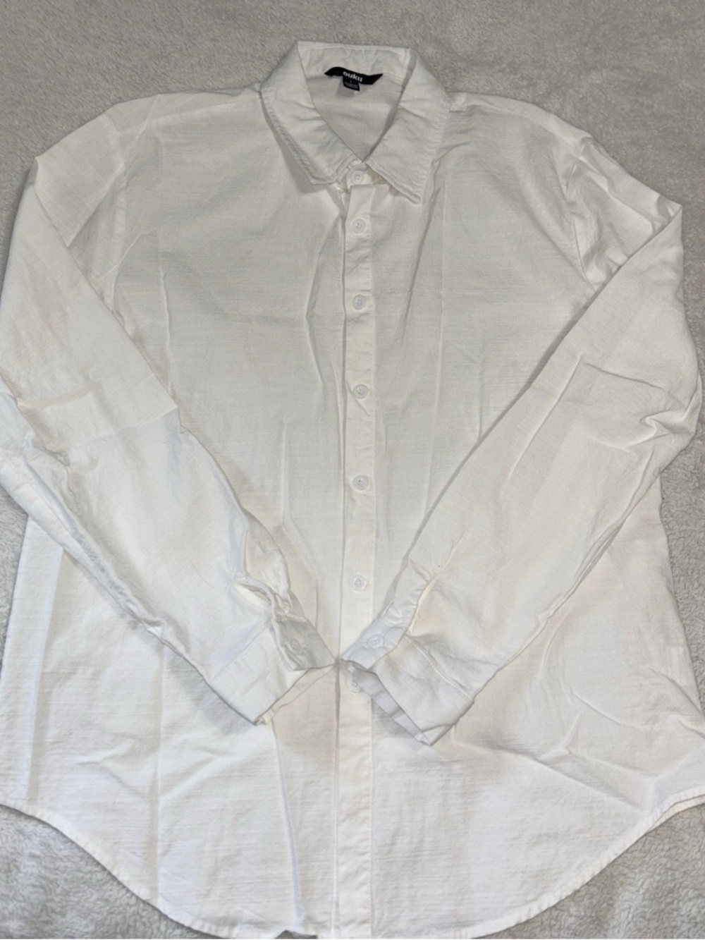 ouku Men's White Cotton Linen Long Sleeve Button-Up Shirt Size L Casual Beach